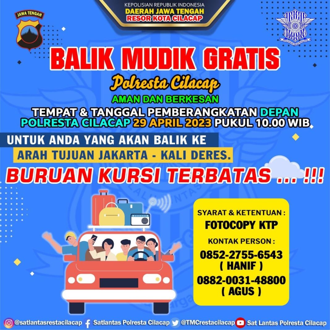 Polresta Cilacap Siapkan Armada Mudik Balik Gratis ke Jakarta