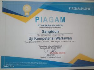Dinyatakan lulus UKW Wartawan Muda, Sangidun Selaku Ketua DPC IPJT Cilacap Mengucap Syukur