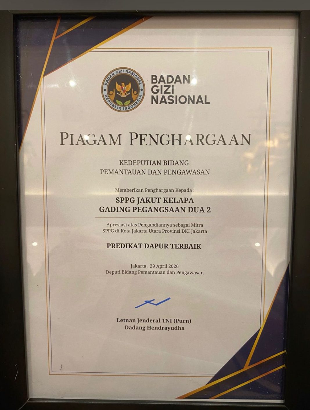 SPPG Jakut Pegangsaan Dua, Dapat Penghargaan Dapur Terbaik