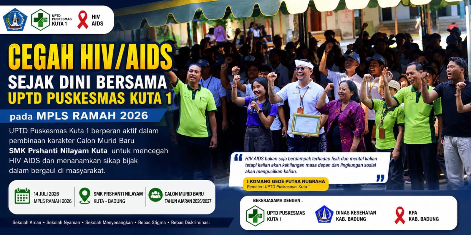 Cegah HIV/AIDS Sejak Dini, SMK Prshanti Nilayam Kuta Gandeng UPTD Puskesmas Kuta 1 pada MPLS Ramah 2026
