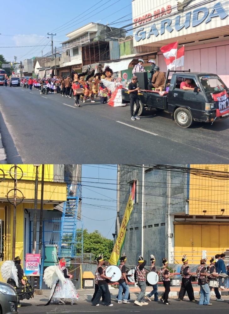 Iring Iringan Karnaval Budaya Desa Gatak melintas di jalan Jogja-Solo (dok foto @Pitut Saputra)